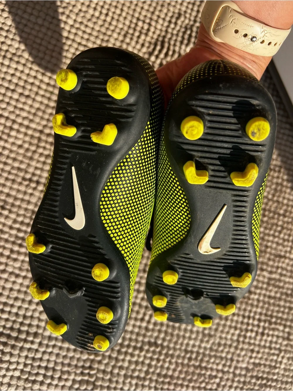 Nike Youth Soccer Cleats- black and neon yellow size 12C